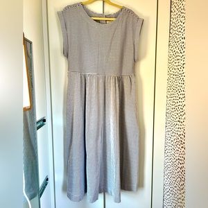 Maeve by Anthropologie Midi dress in seersucker style black and white stripe.